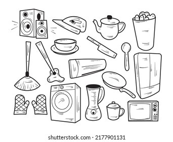 Various Kinds Of Household Appliance Collection, Doodle, Illustration, Vector