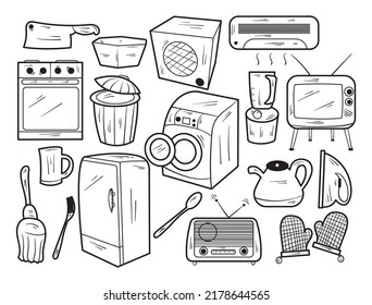 Various Kinds Of Household Appliance Collection, Doodle, Illustration, Vector