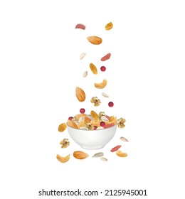 various kinds of messy nuts with bowl containers, design for mixed nut product.