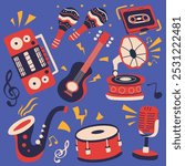 various kinds of musical instrument sticker packs