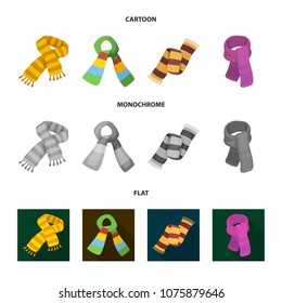 Various kinds of scarves, scarves and shawls. Scarves and shawls set collection icons in cartoon,flat,monochrome style vector symbol stock illustration web.