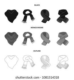 Various kinds of scarves, scarves and shawls. Scarves and shawls set collection icons in black,monochrome,outline style vector symbol stock illustration web.