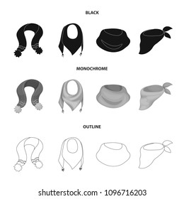 Various kinds of scarves, scarves and shawls. Scarves and shawls set collection icons in black,monochrome,outline style vector symbol stock illustration web.
