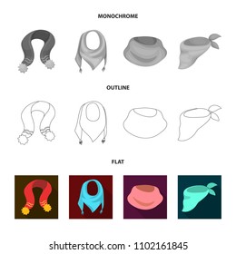 Various kinds of scarves, scarves and shawls. Scarves and shawls set collection icons in flat,outline,monochrome style vector symbol stock illustration web.