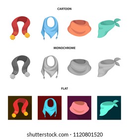 Various kinds of scarves, scarves and shawls. Scarves and shawls set collection icons in cartoon,flat,monochrome style vector symbol stock illustration web.
