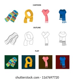 Various kinds of scarves, scarves and shawls. Scarves and shawls set collection icons in cartoon,outline,flat style vector symbol stock illustration web.