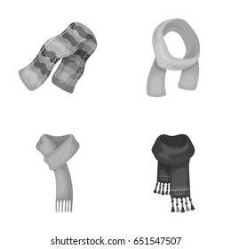 Various kinds of scarves, scarves and shawls. Scarves and shawls set collection icons in monochrome style vector symbol stock illustration web.