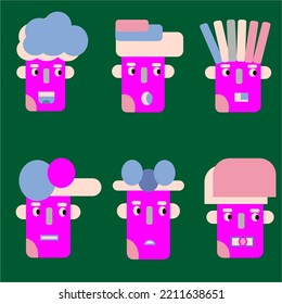 various kinds of silly flat design facial expressions