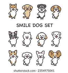 Various kinds of smiling dog whole body icons.