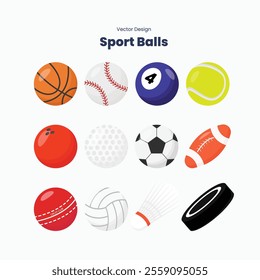 Various kinds of sports balls such as basketball, baseball, billiard, tennis, cricket, volleyball, bowling, golf, soccer, rugby, shuttlecock, and hockey puck