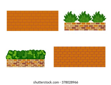 Various kinds of stone wall for garden.  All objects are grouped. Vector. Horizontal.