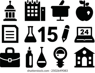 Various kinds of student items, Various kinds of school tools are drawn by small children - Vector Illustration, Cute kawaii school supplies with funny faces. Coloring Page