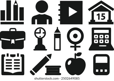 Various kinds of student items, Various kinds of school tools are drawn by small children - Vector Illustration, Cute kawaii school supplies with funny faces. Coloring Page