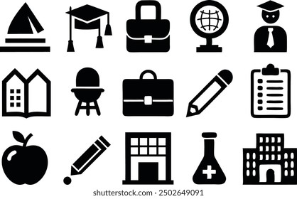 Various kinds of student items, Various kinds of school tools are drawn by small children - Vector Illustration, Cute kawaii school supplies with funny faces. Coloring Page