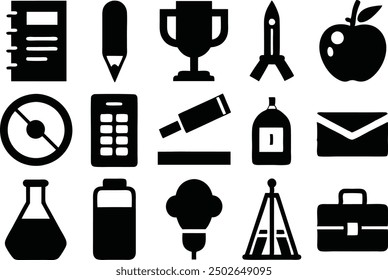 Various kinds of student items, Various kinds of school tools are drawn by small children - Vector Illustration, Cute kawaii school supplies with funny faces. Coloring Page