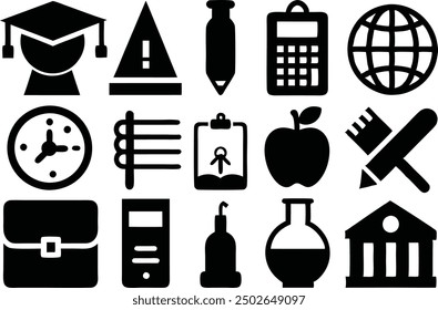 Various kinds of student items, Various kinds of school tools are drawn by small children - Vector Illustration, Cute kawaii school supplies with funny faces. Coloring Page