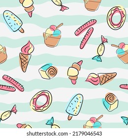 various kinds of sweets goodies seamless pattern
