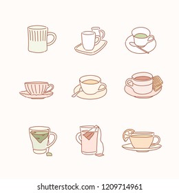 various kinds of tea. hand drawn style vector design illustrations.