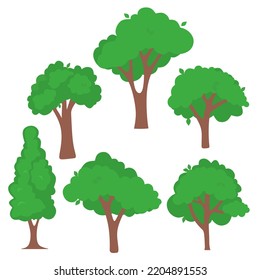 various kinds of tree shape illustrations with flat designs
