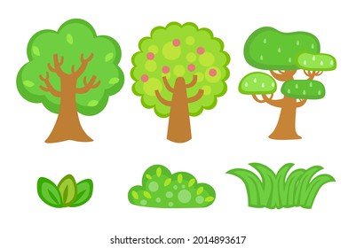 various kinds of trees and green grass