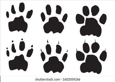 Various kinds of wild animal footprints. There are hooves and not