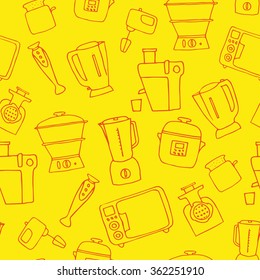 various kitchen appliances. hand drawn house appliances doodles seamless pattern