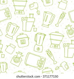 various kitchen appliances. hand drawn house appliances doodles seamless pattern