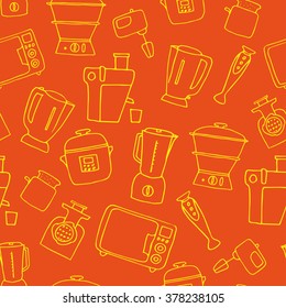 various kitchen appliances. hand drawn house appliances doodles seamless pattern