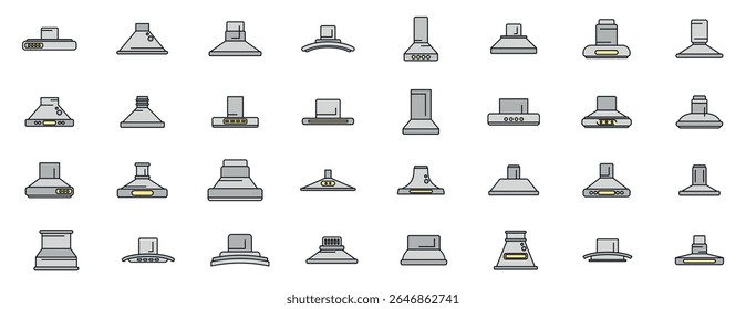 Various kitchen extractor fan icons illustrating diverse styles and designs for efficient ventilation