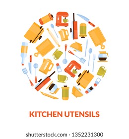 Various Kitchen Utensils in Circular Shape Vector Illustration