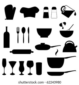 Various kitchen utensils in silhouette