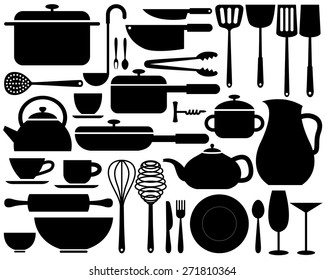 various kitchenware icon in silhouettes can be used for info graphics or website