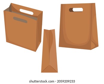 Various kraft paper bags isolated on white background, vector illustration eco-friendly bag.