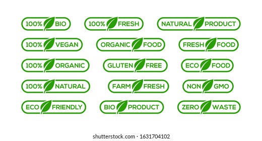 Various Label or Badge of Certified Natural Product, Organic and Eco Friendly Warranty Sign Icon Design Vector