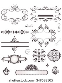 Various Label Border Elements with Ornate Elegant Abstract Floral Design. Vector Illustration.