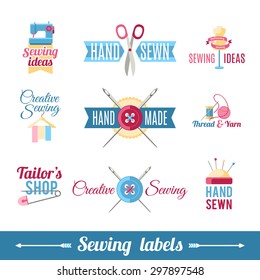 Various labels samples collection for creative  sewer self made or refashioned  clothes  identification abstract isolated vector illustration