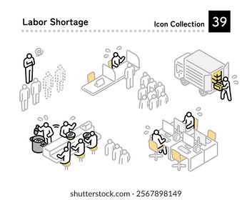 Various labor shortage patterns, illustration set