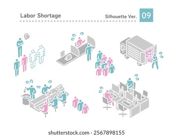 Various labor shortage patterns, illustration set