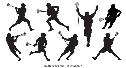 various lacrosse silhouettes on the white background