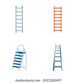 Various ladder icons set cartoon vector. Step ladder and stairway. Household tool