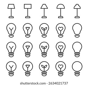 Conjunto de varios iconos de lámpara. Iluminación interior. Conjunto de contorno de Vector.