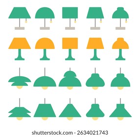 Conjunto De Ícones De Lâmpada Diversos. Iluminação Interior.