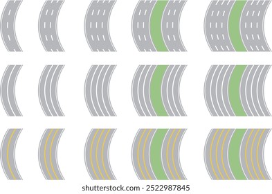 Várias faixas com curva para a direita a partir do olho do pássaro