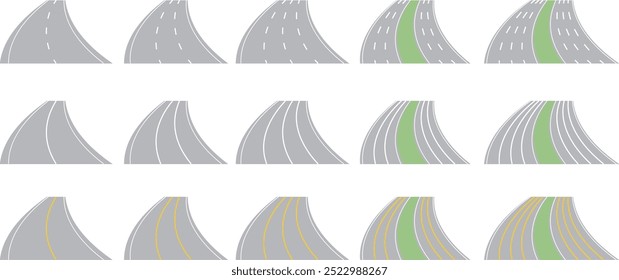 Várias faixas Curva para a direita com perspectiva