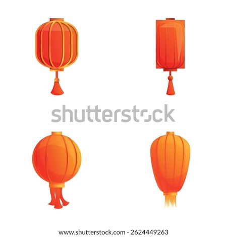Various lantern icons set cartoon vector. Chinese festival paper lantern. Holiday chinese element