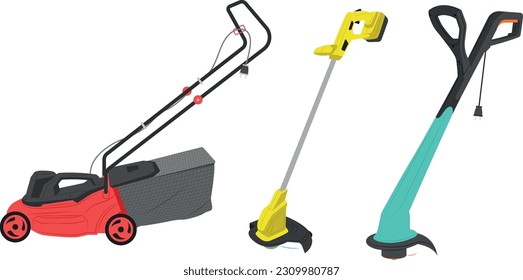 Diversas cortadoras de césped, ilustración vectorial
