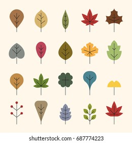 Various Leaf Shape Vector Illustration Flat Design