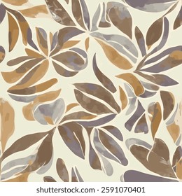various leaf shapes in shades of brown, purple and gray on a cream-colored background