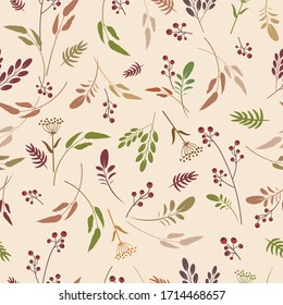 Various Leafy Elements Seamless Pattern