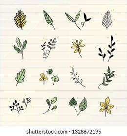 Various leaves doodle collection vector